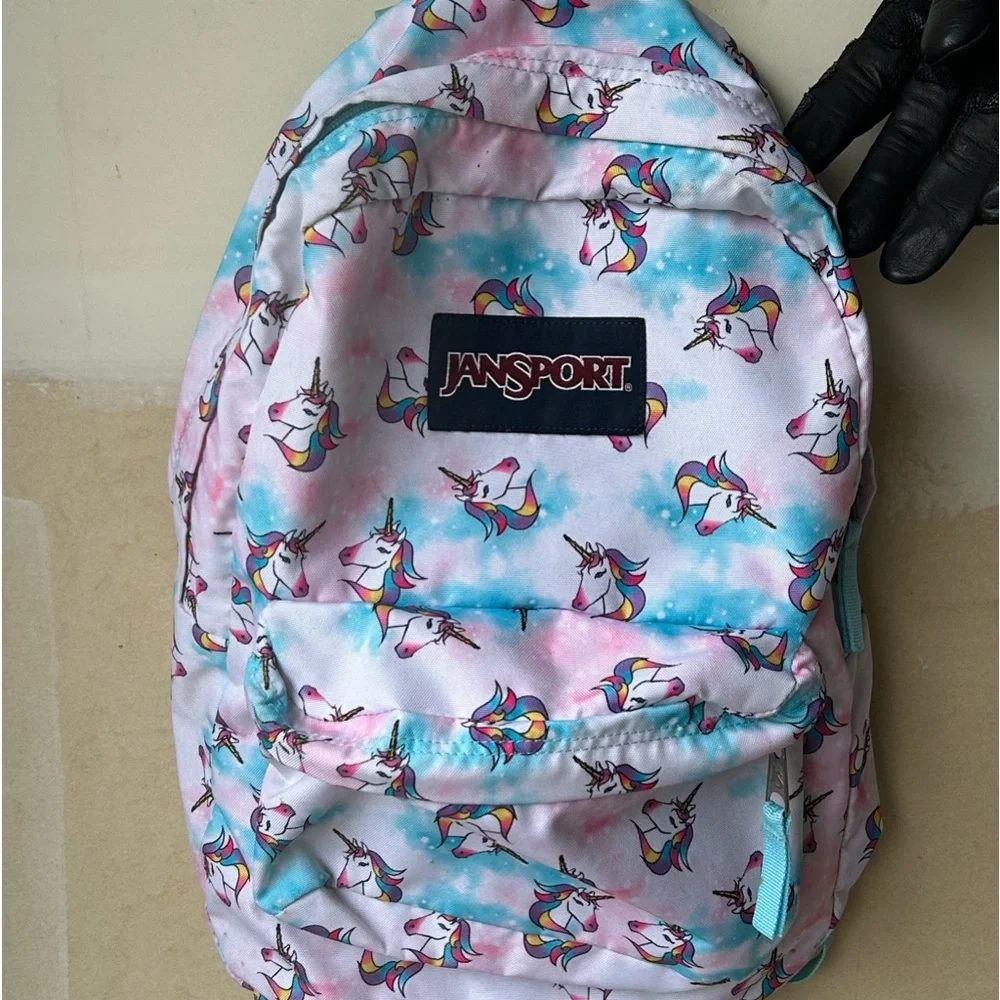 Jansport Pastel Unicorn Print Backpack in Pink, Blue, White